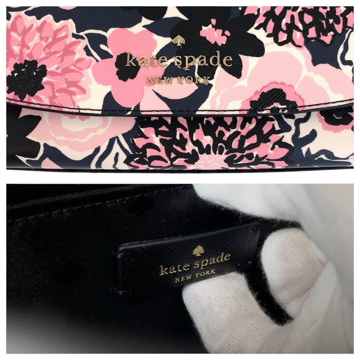 Kate Spade Shoulder Bag Pvc Pink Black Gold Metal Shoulder Bag Pochette Flour Women