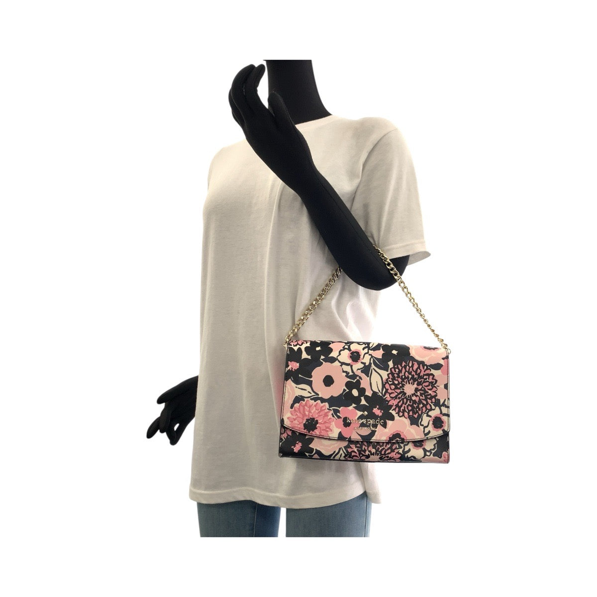Kate Spade Shoulder Bag Pvc Pink Black Gold Metal Shoulder Bag Pochette Flour Women