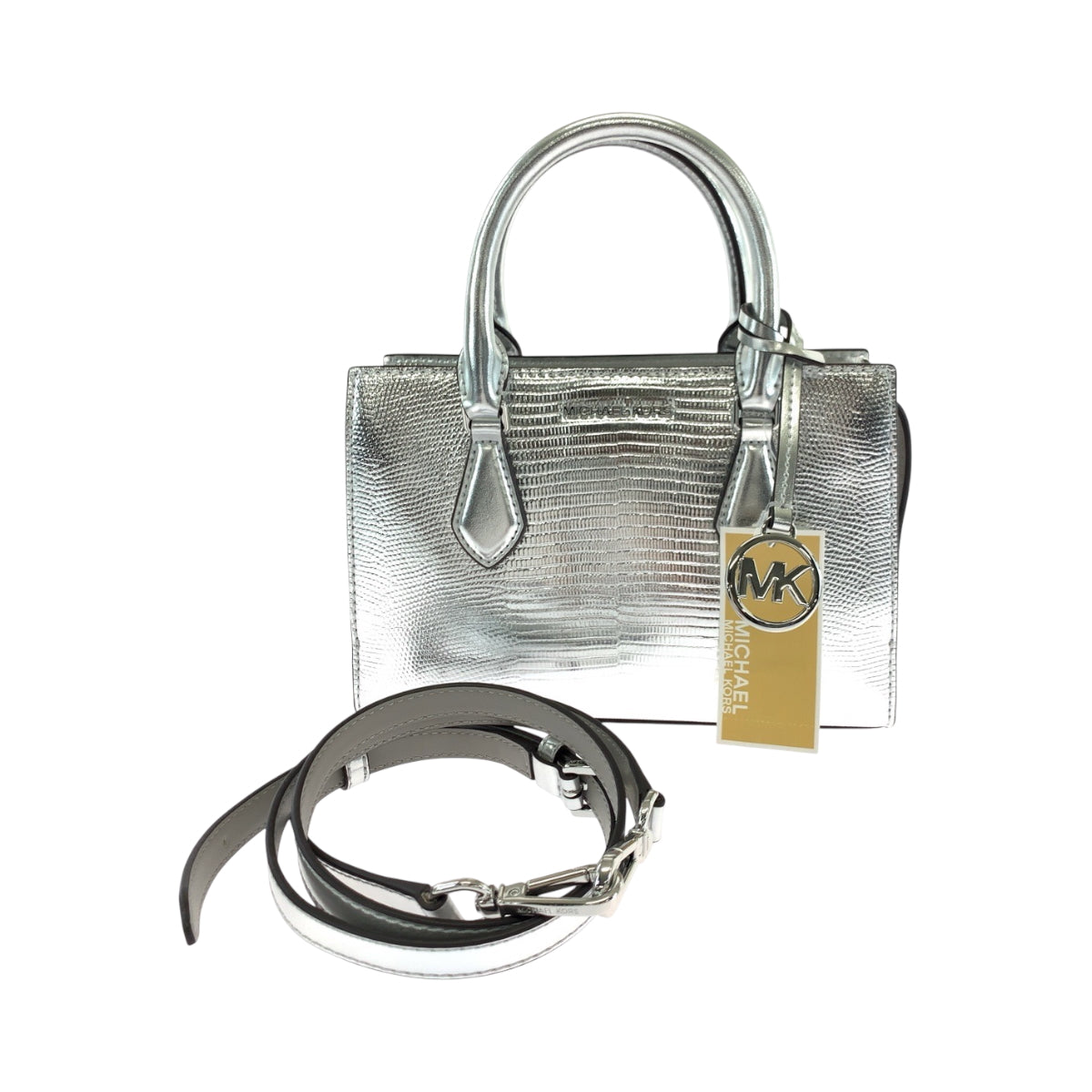 Michael Kors Shoulder Bag Leather Silver Silvermetal Shoulder Bag Handbag 2Way Sheila Logo Women
