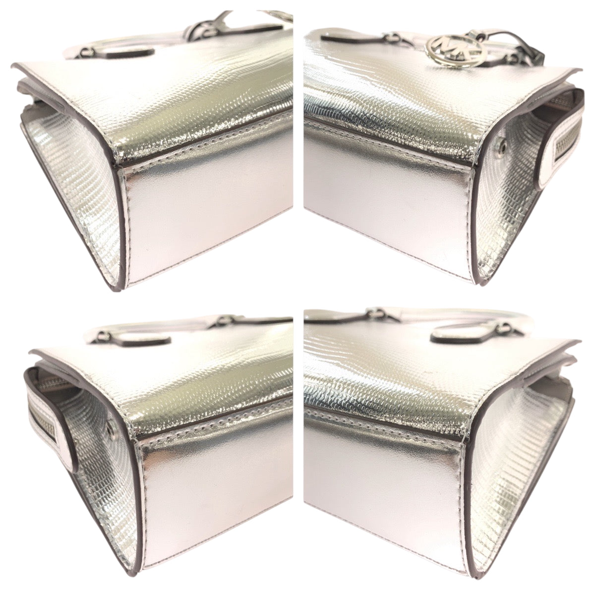 Michael Kors Shoulder Bag Leather Silver Silvermetal Shoulder Bag Handbag 2Way Sheila Logo Women