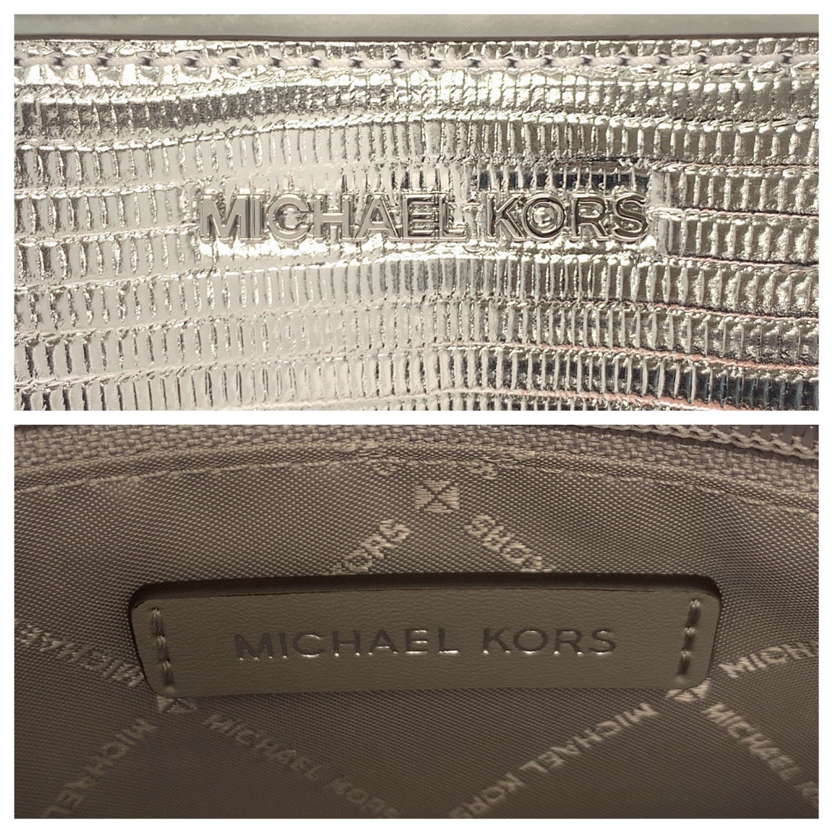 Michael Kors Shoulder Bag Leather Silver Silvermetal Shoulder Bag Handbag 2Way Sheila Logo Women