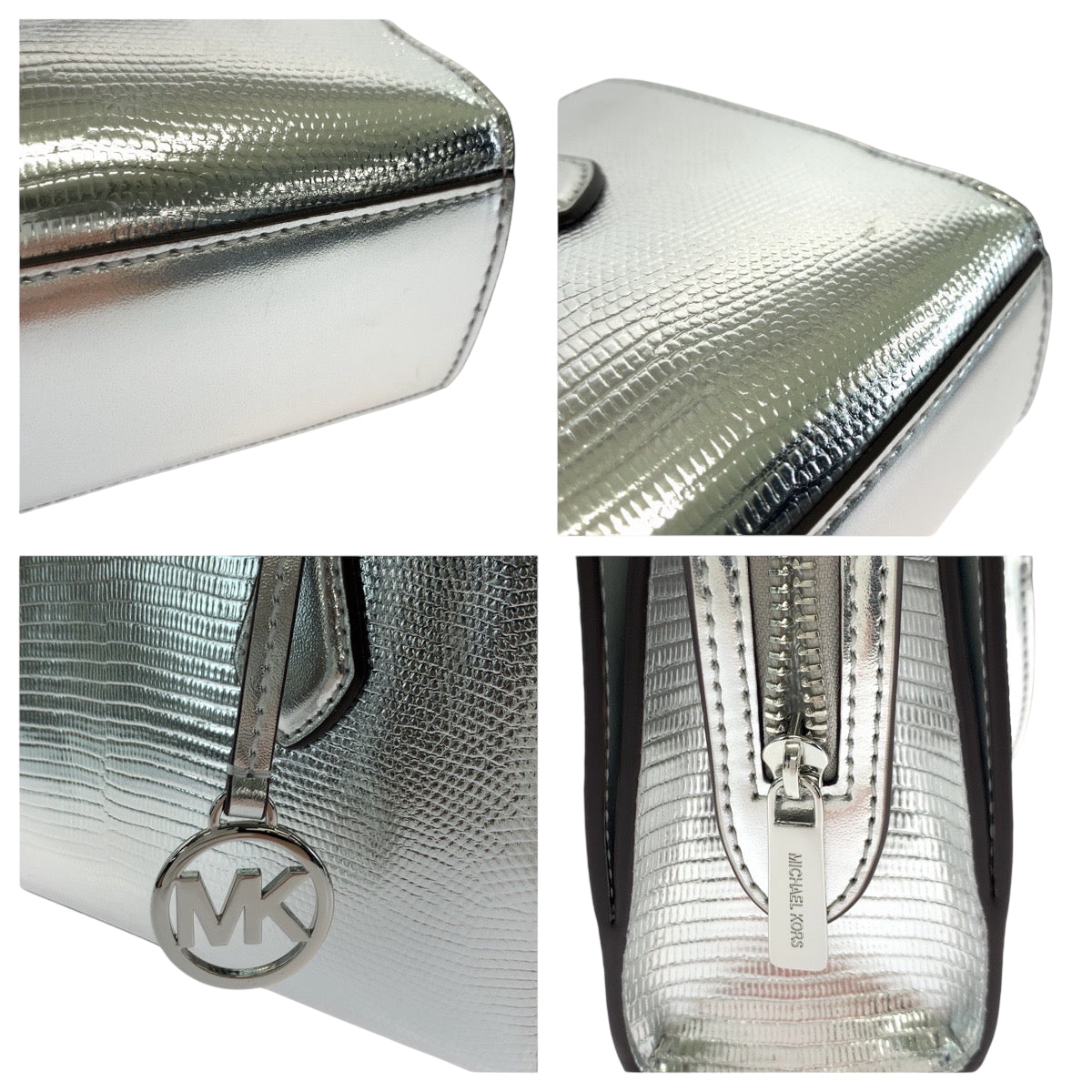 Michael Kors Shoulder Bag Leather Silver Silvermetal Shoulder Bag Handbag 2Way Sheila Logo Women