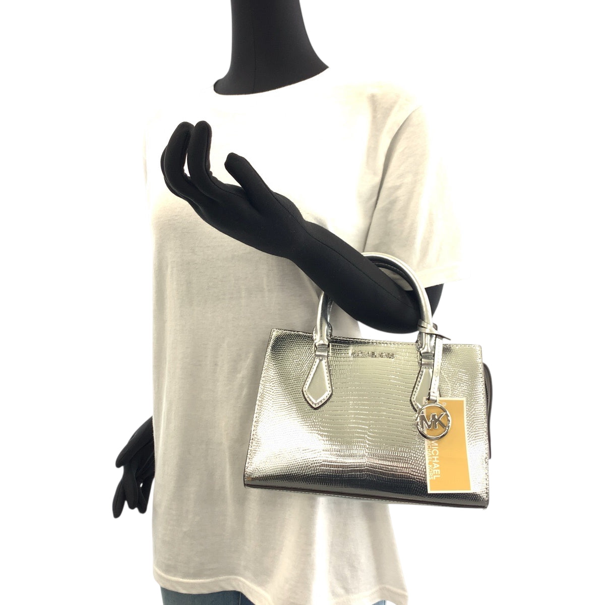 Michael Kors Shoulder Bag Leather Silver Silvermetal Shoulder Bag Handbag 2Way Sheila Logo Women