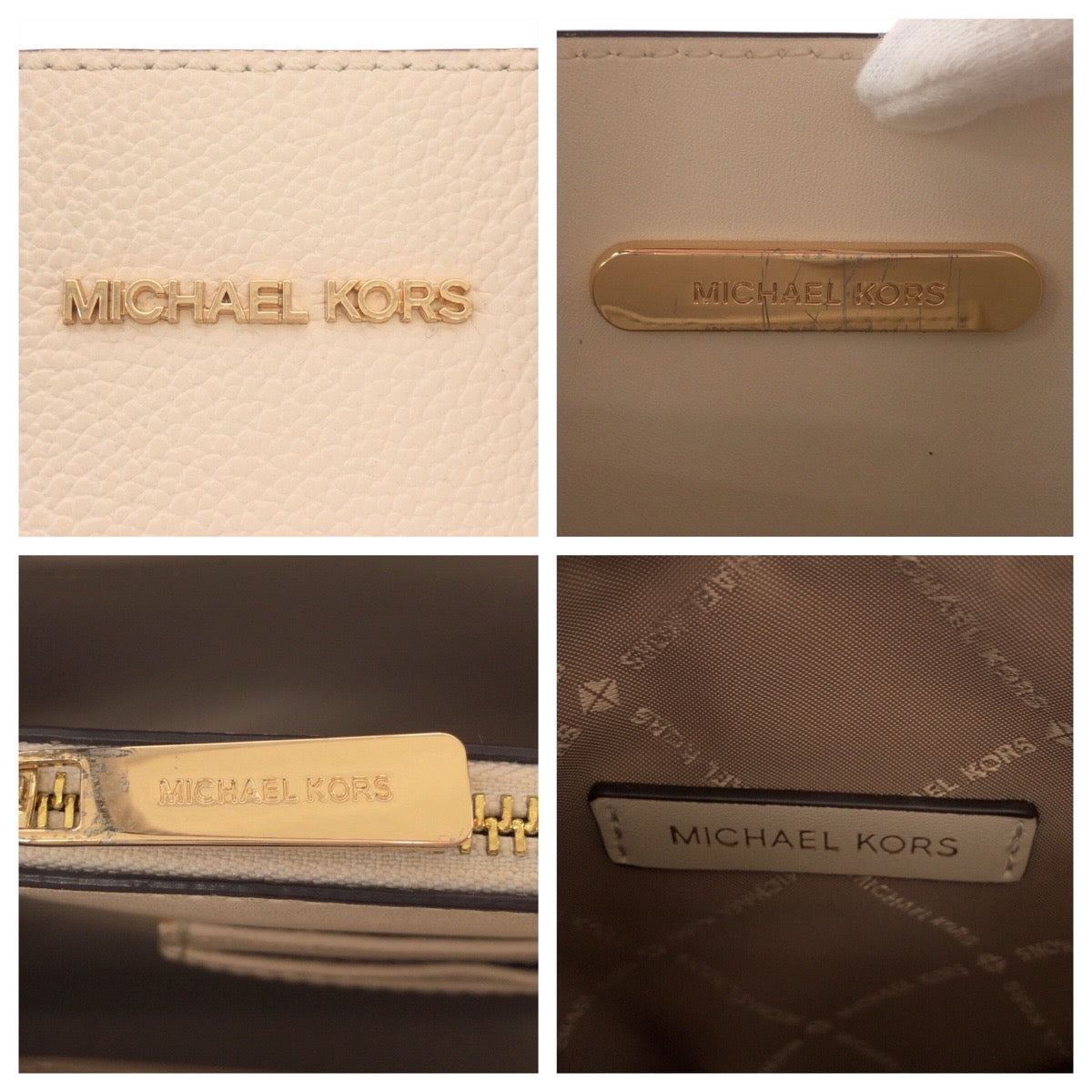 Michael Kors Tote Bag Leather Beige Ivory Gold Metal Tote Bag Shoulder Bag 2Way Women
