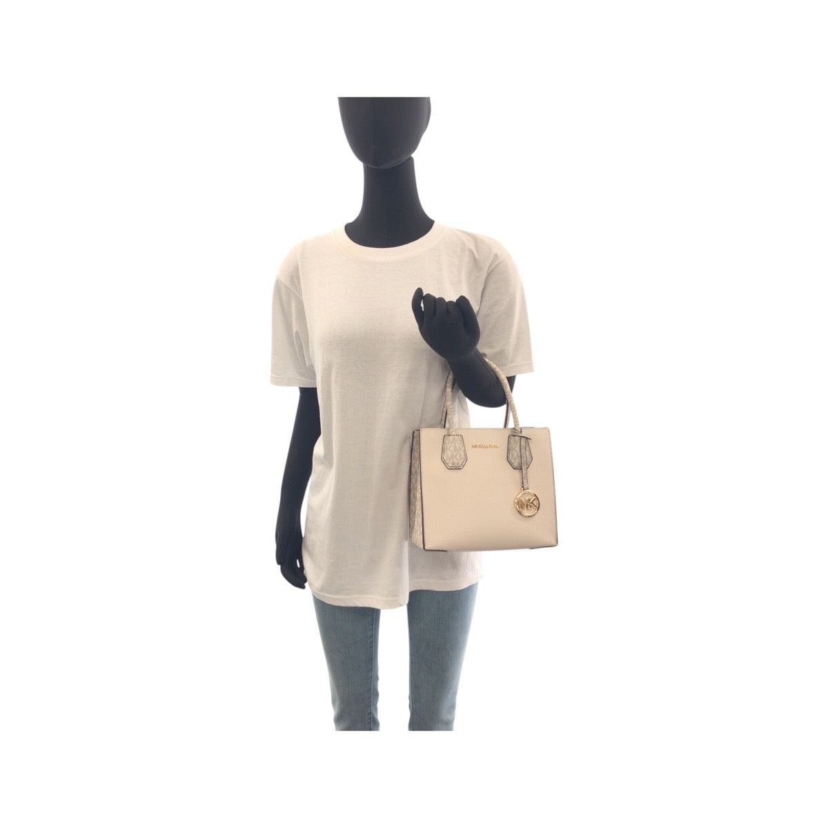 Michael Kors Tote Bag Leather Beige Ivory Gold Metal Tote Bag Shoulder Bag 2Way Women