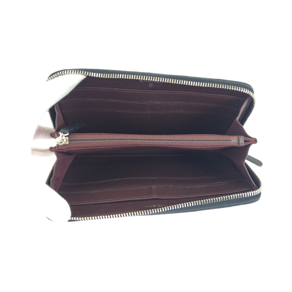 Chanel Long Wallet Purse Lambskin Black Silver Metal Long Wallet Purse Zip Around Matrasse Coco