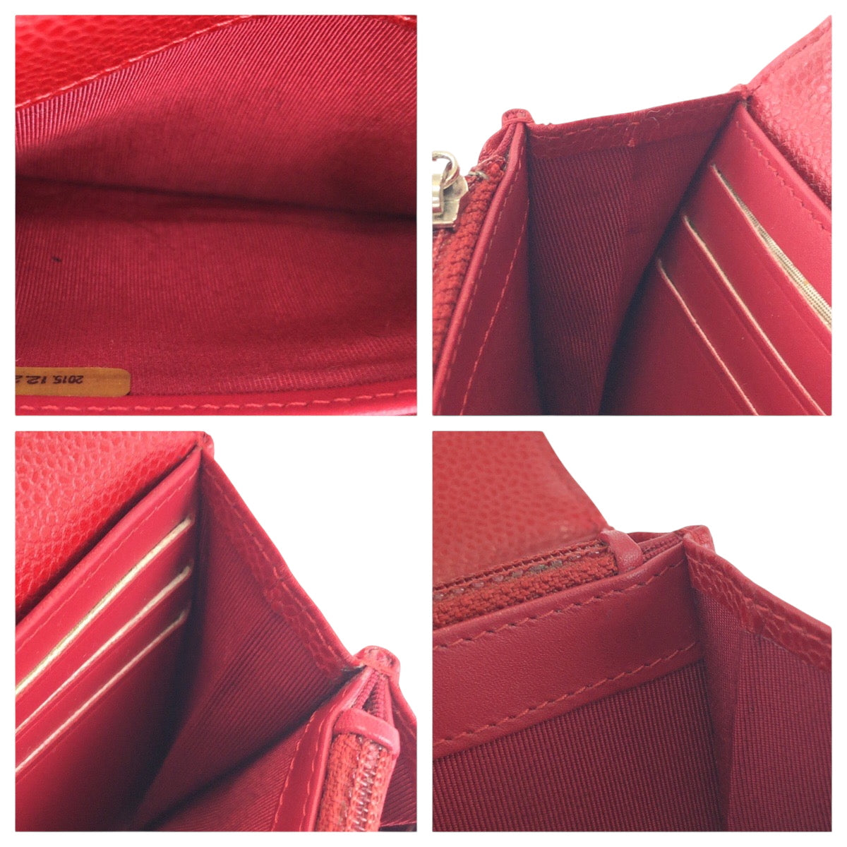 Chanel Long Wallet Purse Caviar Skin Red Silver Metal Long Wallet Purse Matrasse Coco Mark Women