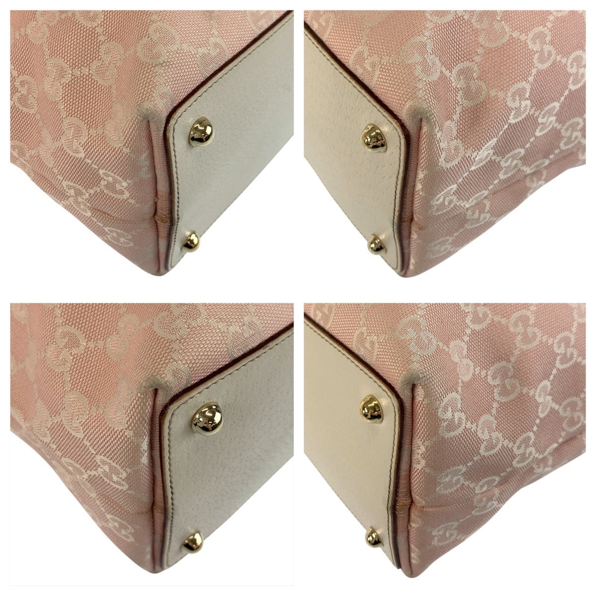 Gucci Tote Bag 120836 Gg Canvas, Leather Pink White Gold Metal Tote Bag Shoulder Bag Women