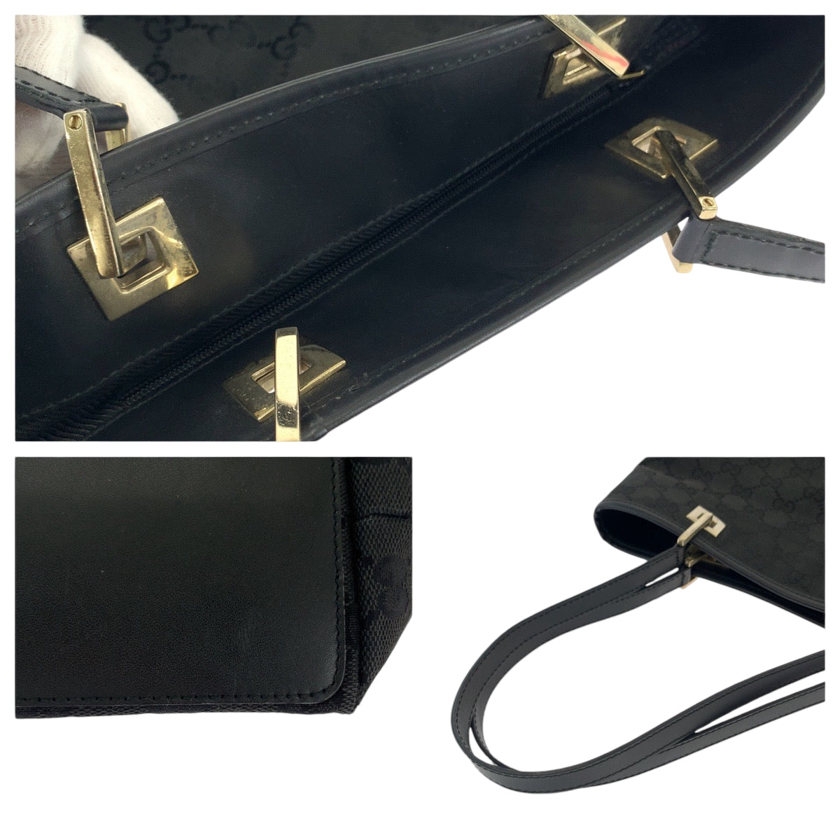 Gucci Tote Bag 002 1099 Gg Canvas Black Shoulder Bag Women