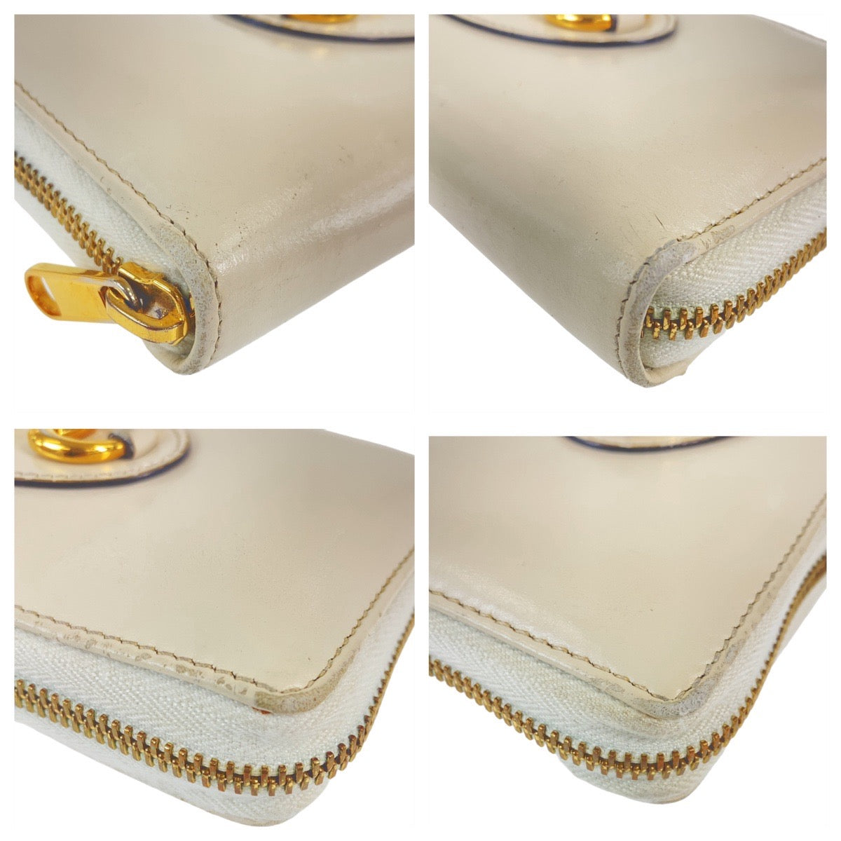Gucci Long Wallet Purse 621889 Leather Off White Gold Metal Long Wallet Purse Round Zip Horsebit