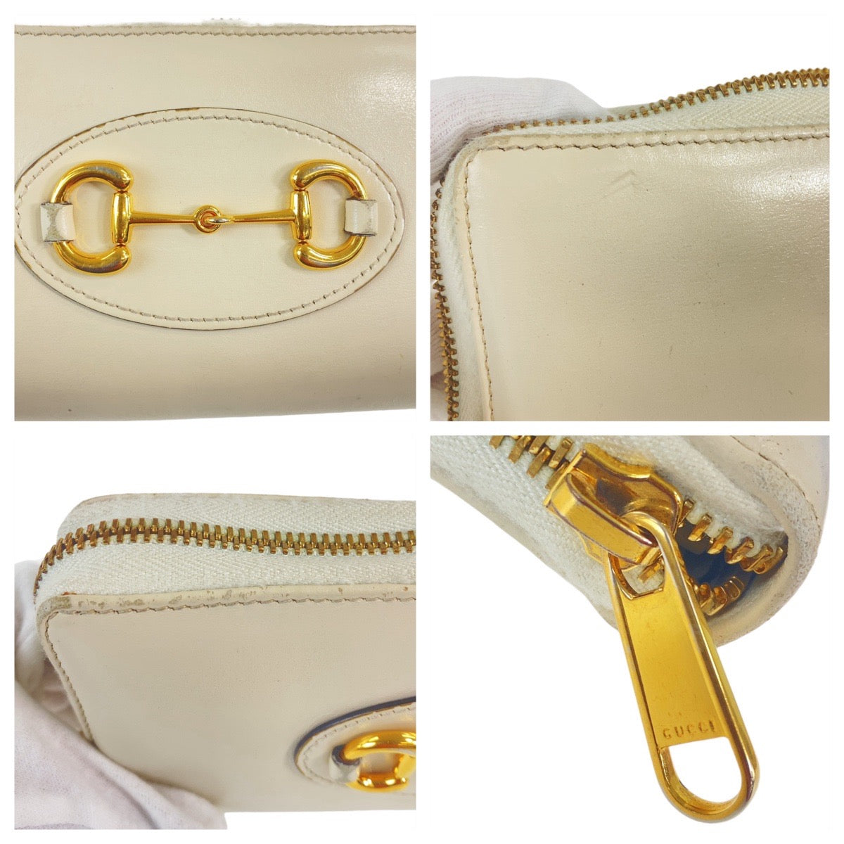 Gucci Long Wallet Purse 621889 Leather Off White Gold Metal Long Wallet Purse Round Zip Horsebit