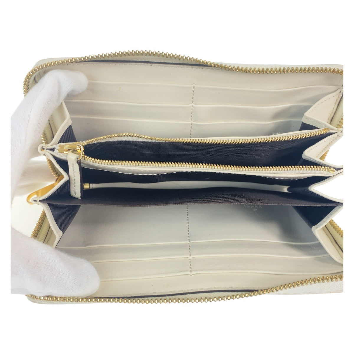 Gucci Long Wallet Purse 621889 Leather Off White Gold Metal Long Wallet Purse Round Zip Horsebit
