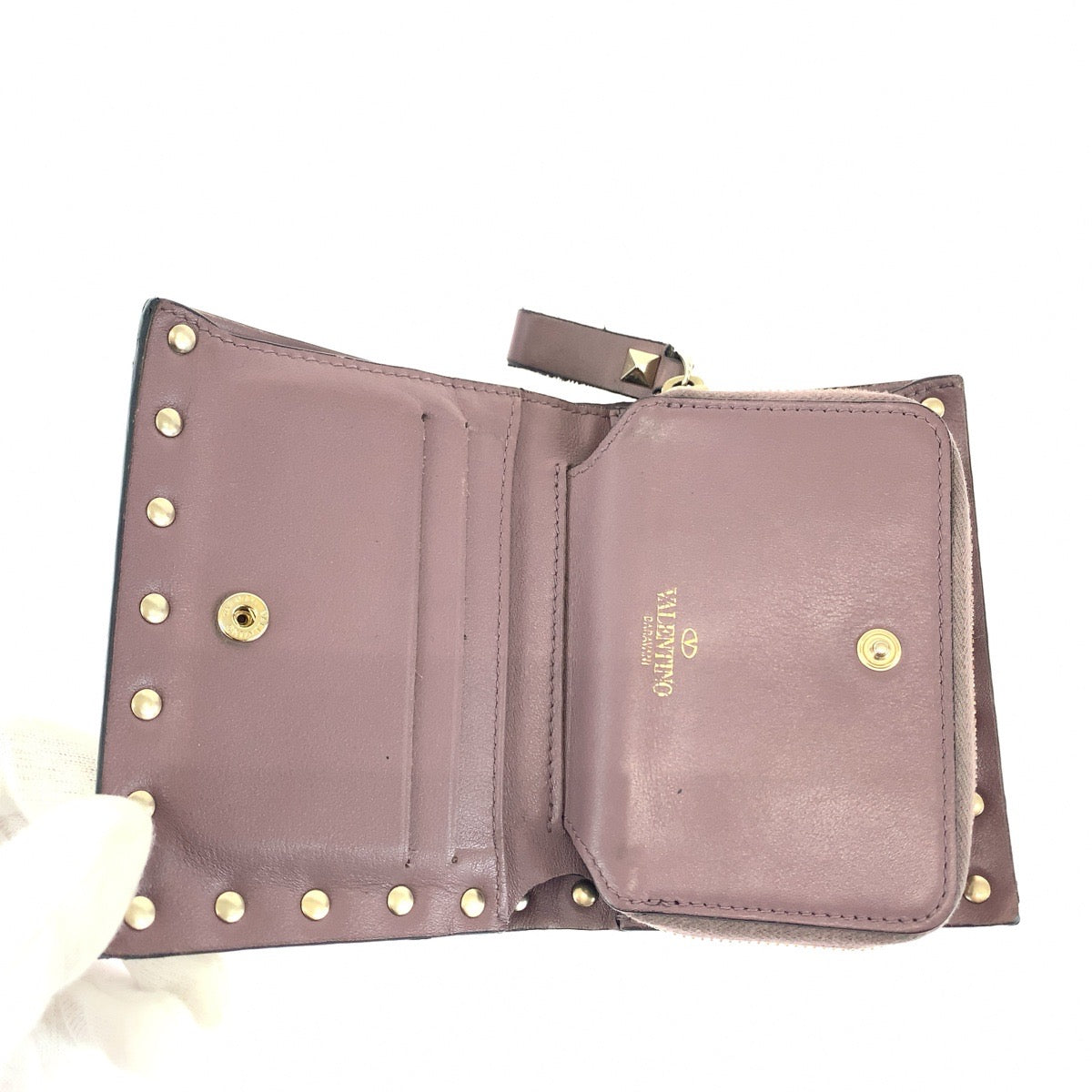 Valentino Bifold Wallet Tw2P0620Bol416 Leather Purple Folding Wallet Compact Wallet Rock Studs Women