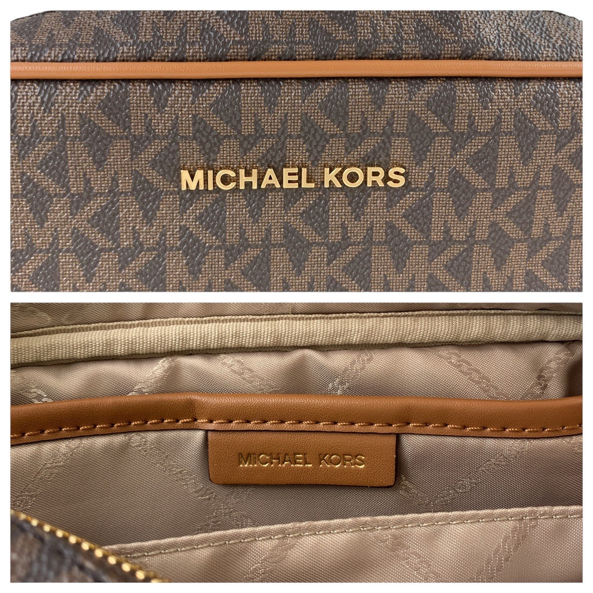 Michael Kors Shoulder Bag Pvc, Leather Brown Gold Metal Shoulder Bag Pochette Women