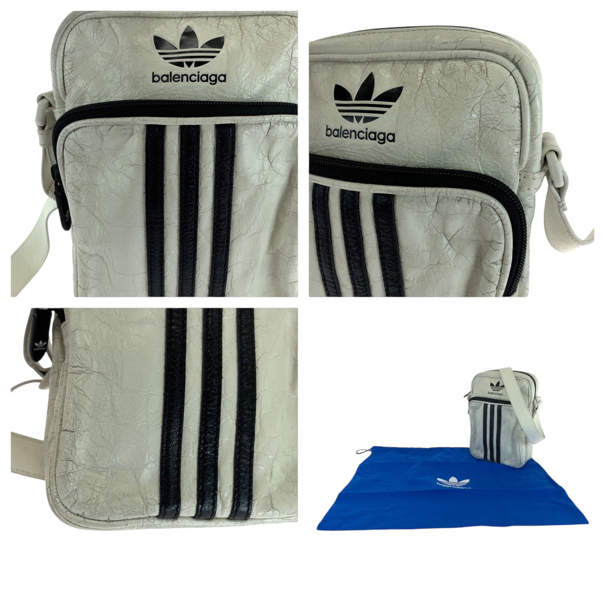 Balenciaga Shoulder Bag 721850 Leather White Black White Metal Shoulder Bag Pochette Adidas