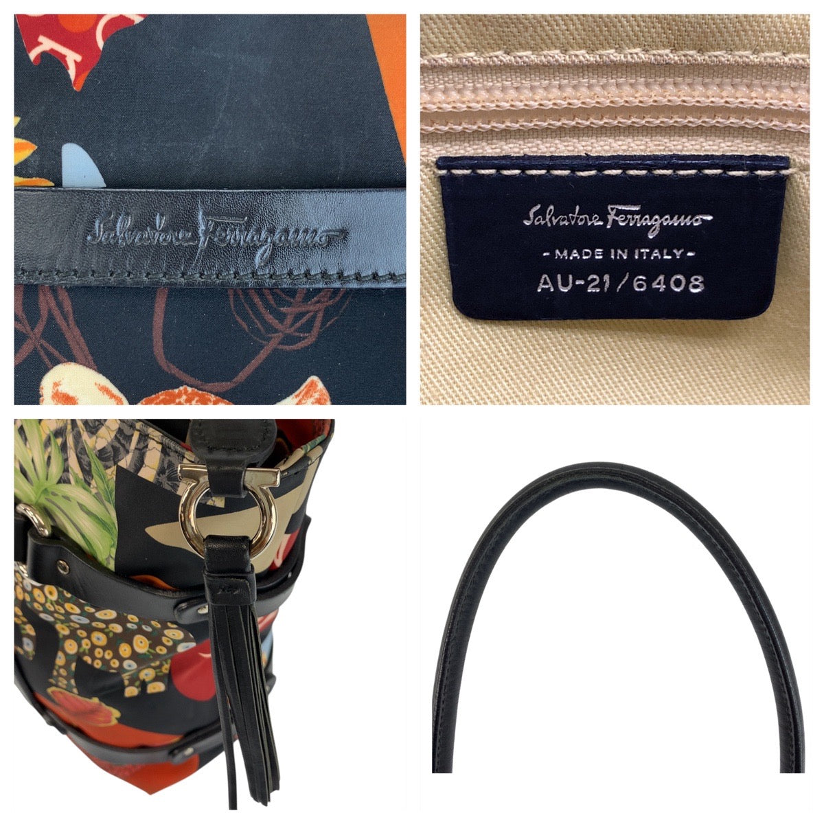 Salvatore Ferragamo Tote Bag Au-21/6408 Nylon, Leather Black Black Multicolor Silvermetal Tote Bag