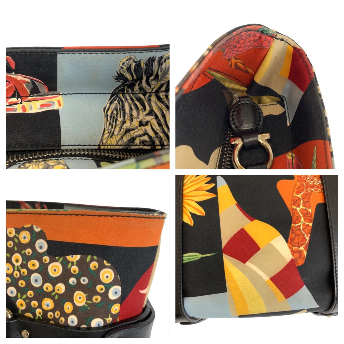 Salvatore Ferragamo Tote Bag Au-21/6408 Nylon, Leather Black Black Multicolor Silvermetal Tote Bag