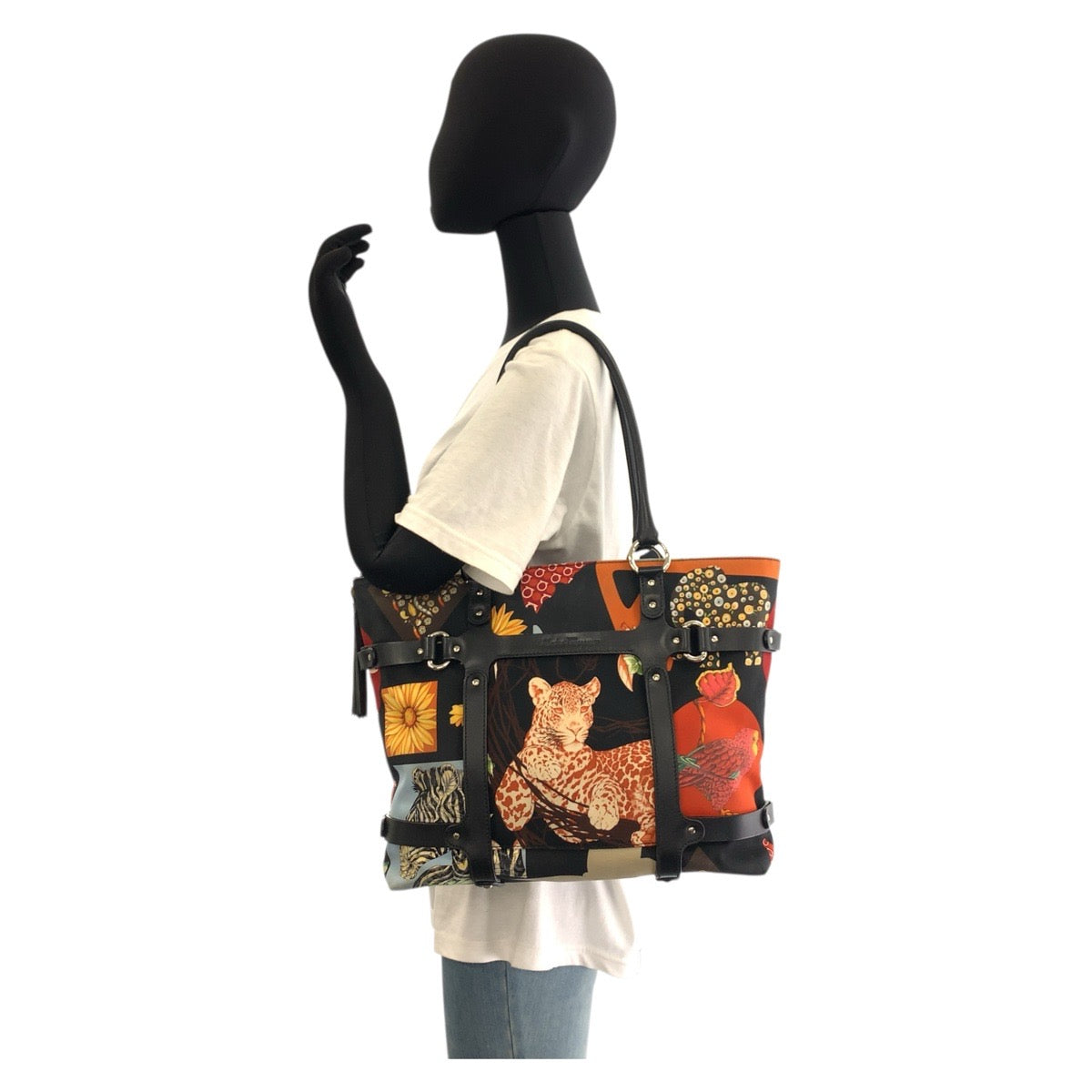 Salvatore Ferragamo Tote Bag Au-21/6408 Nylon, Leather Black Black Multicolor Silvermetal Tote Bag