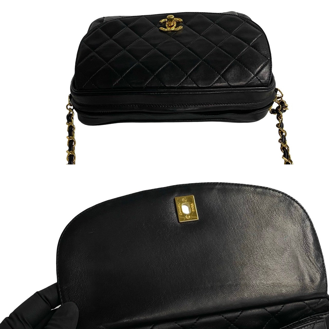 Chanel Shoulder Bag Lambskin Black Coco Mark Fringe Matrasse Women