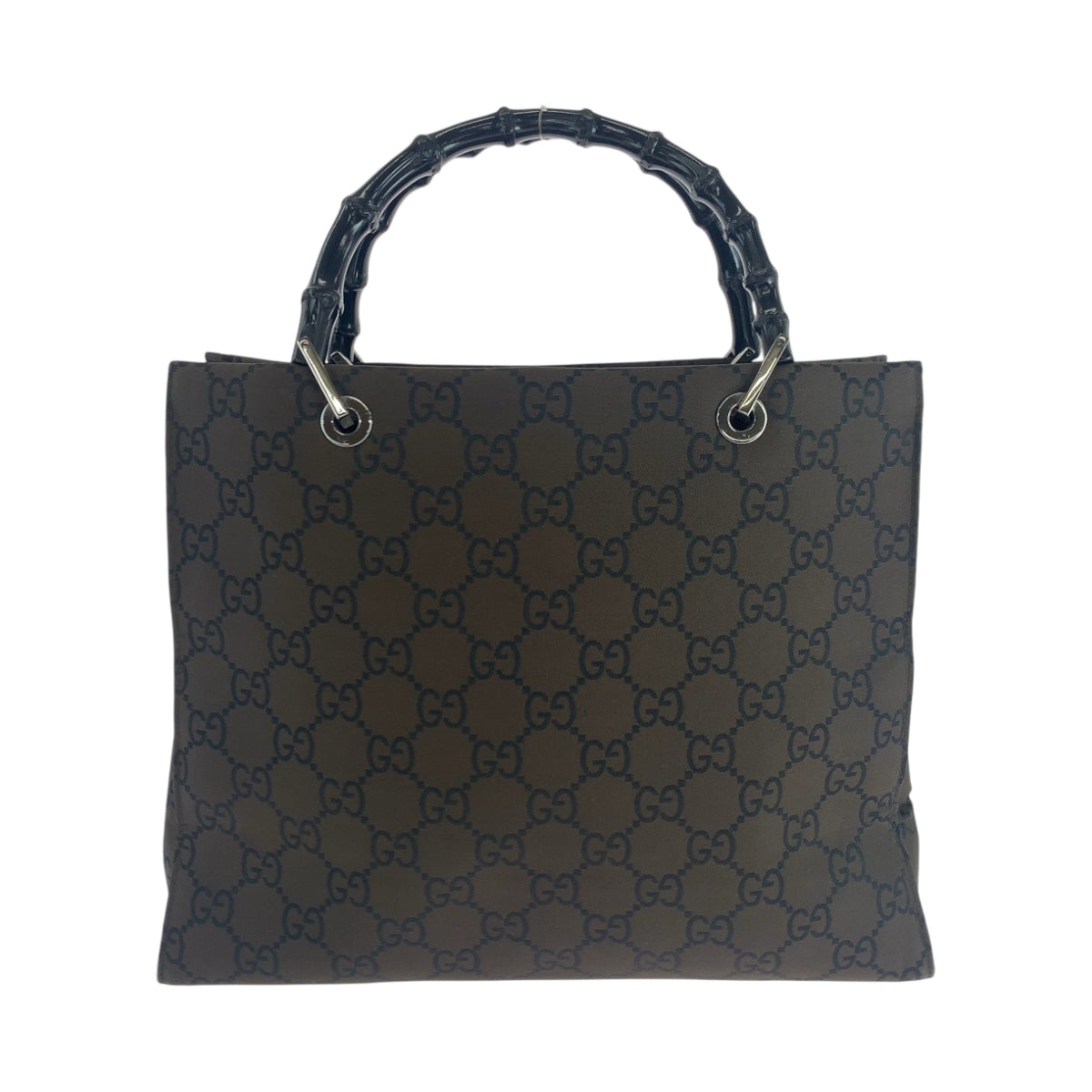 Gucci Tote Bag 002 1010 Nylon Brown Black Silvermetal Tote Bag Handbag Bamboo Women