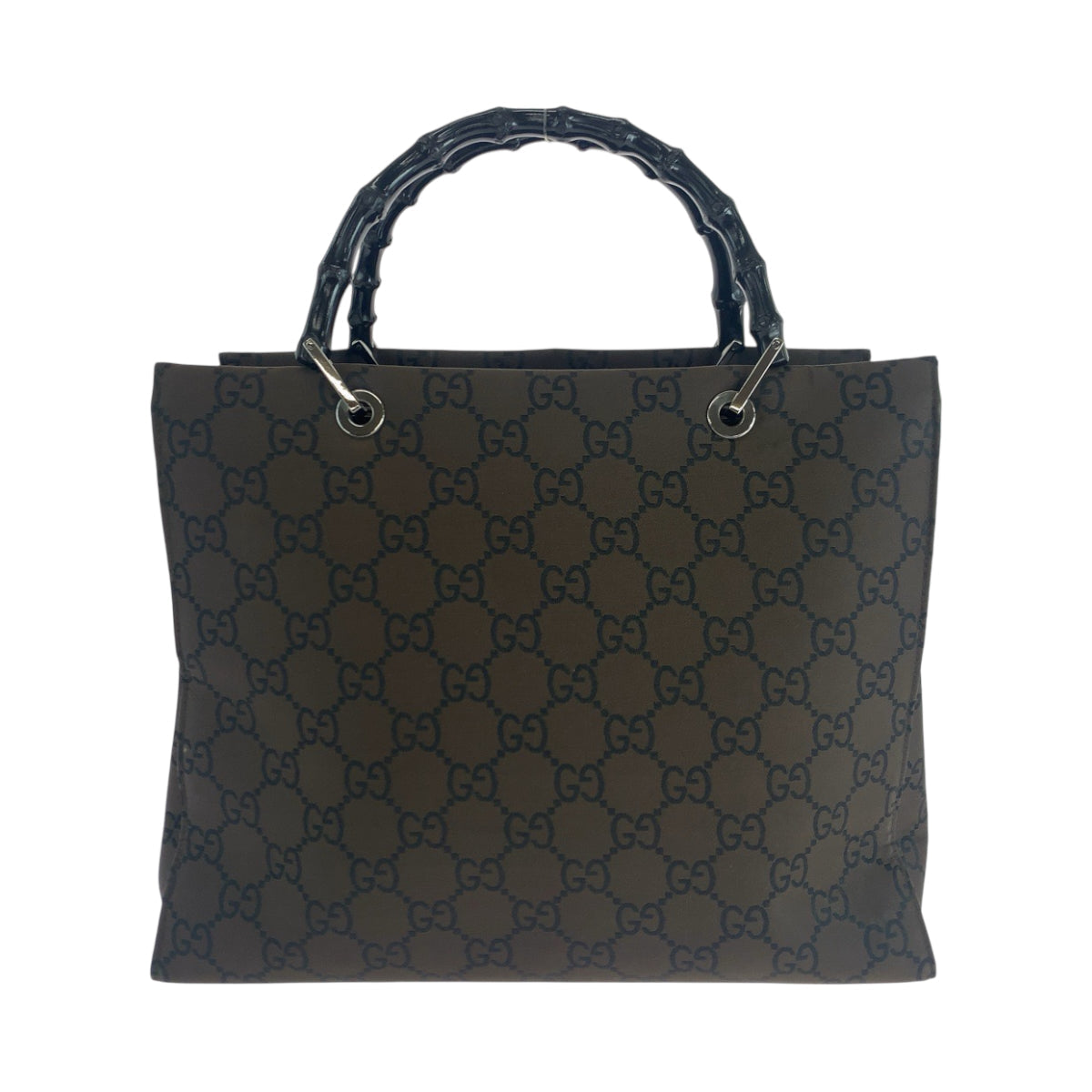 Gucci Tote Bag 002 1010 Nylon Brown Black Silvermetal Tote Bag Handbag Bamboo Women
