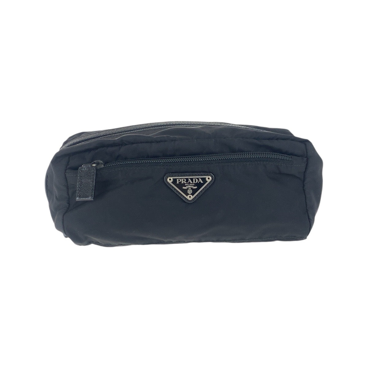 Prada Pouch Nylon Black Silvermetal Test Triangle With Logo