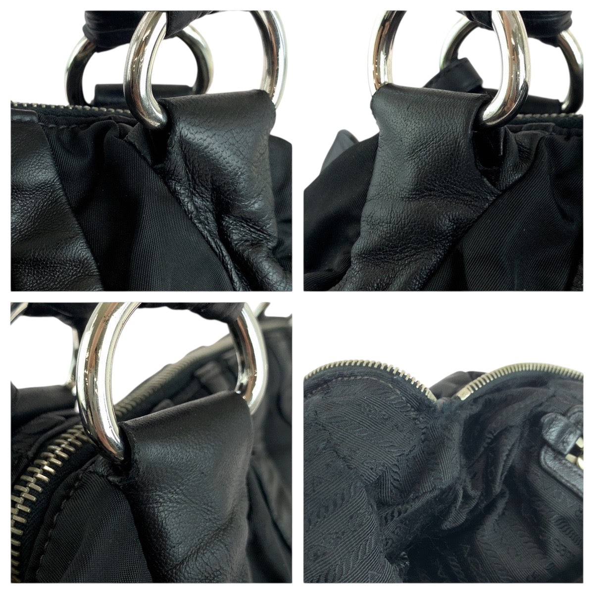 Prada Handbag Nylon, Leather Black Silver Metal Handbag Shoulder Bag Logo Women