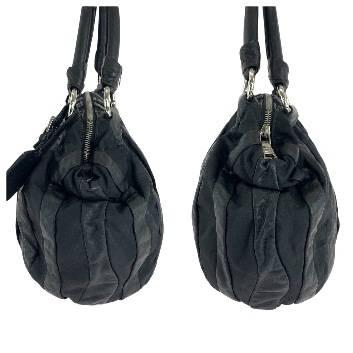 Prada Handbag Nylon, Leather Black Silver Metal Handbag Shoulder Bag Logo Women