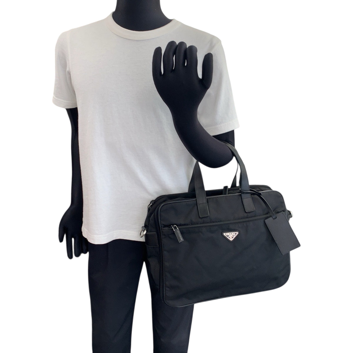 Prada Shoulder Bag Nylon Black Silvermetal Shoulder Bag Business Bag 2Way Test Triangle With Logo