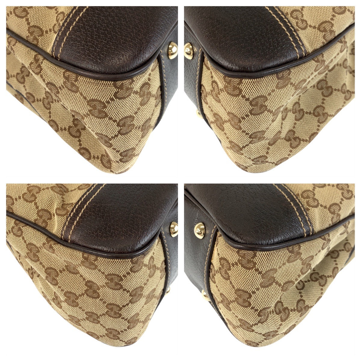 Gucci Tote Bag 163805 Gg Canvas, Leather Beige Brown Gold Metal Tote Bag Shoulder Bag Prince
