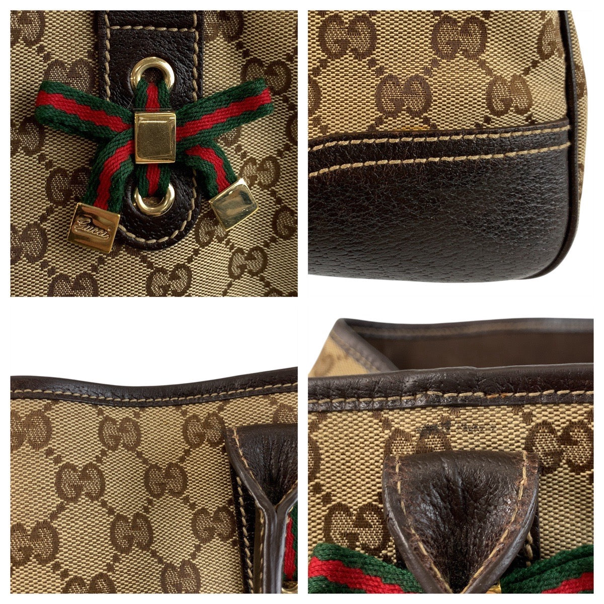 Gucci Tote Bag 163805 Gg Canvas, Leather Beige Brown Gold Metal Tote Bag Shoulder Bag Prince