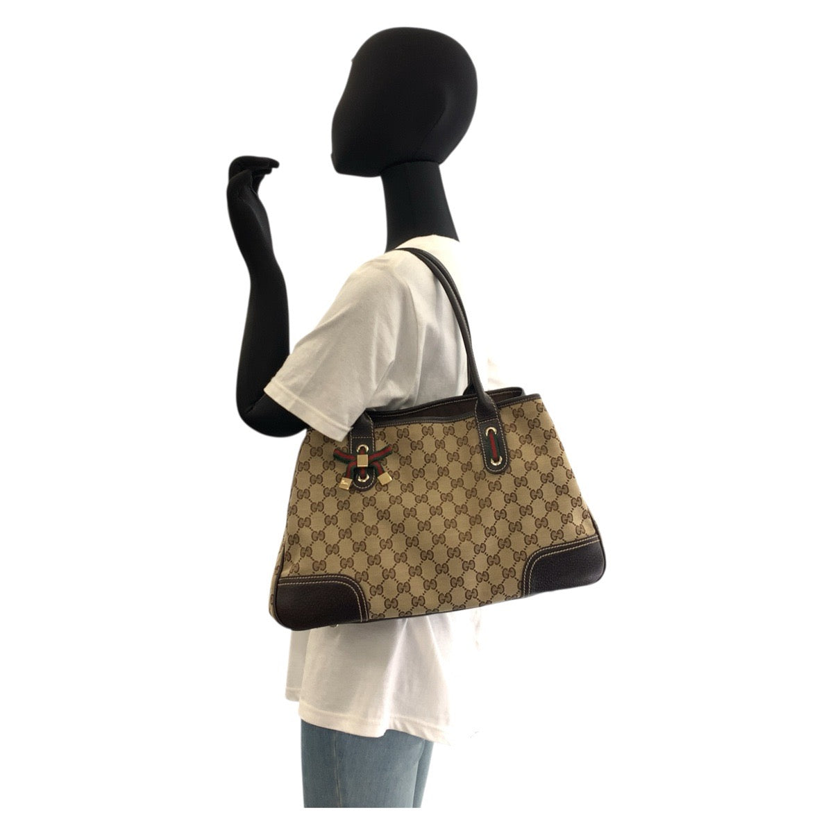 Gucci Tote Bag 163805 Gg Canvas, Leather Beige Brown Gold Metal Tote Bag Shoulder Bag Prince