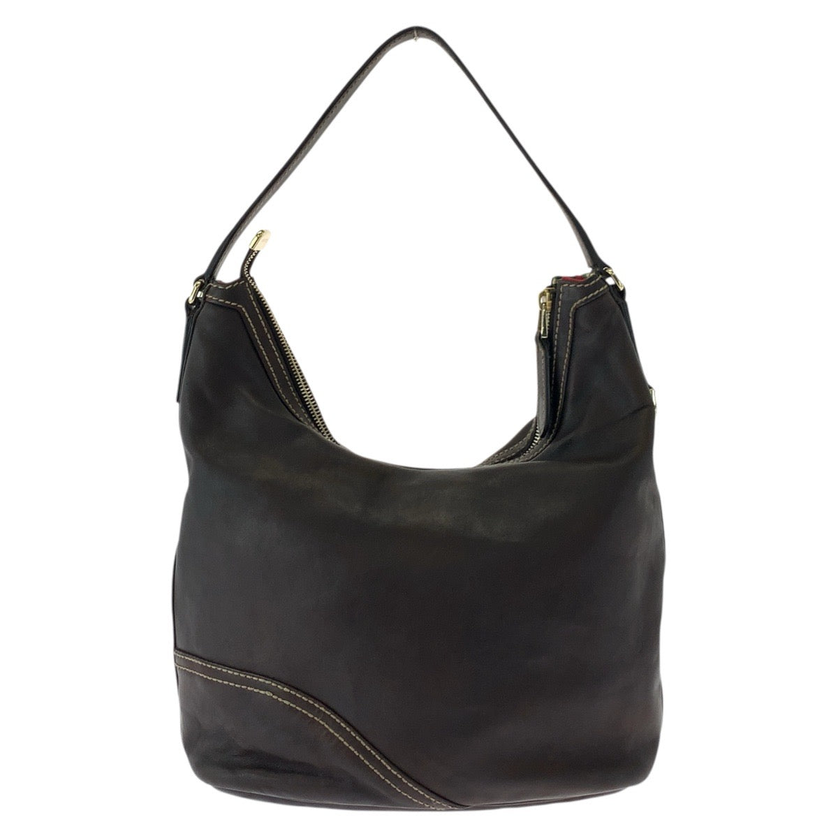 Gucci Shoulder Bag 182491 Leather Brown Gold Metal Interlocking Women