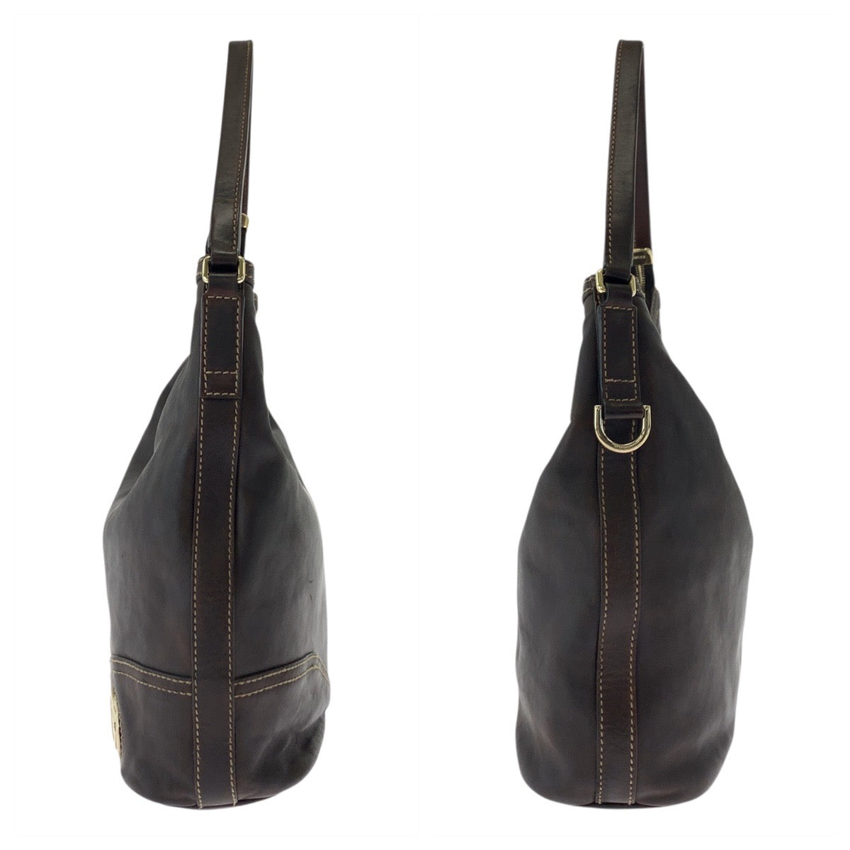 Gucci Shoulder Bag 182491 Leather Brown Gold Metal Interlocking Women