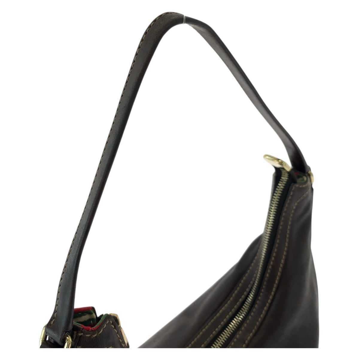 Gucci Shoulder Bag 182491 Leather Brown Gold Metal Interlocking Women