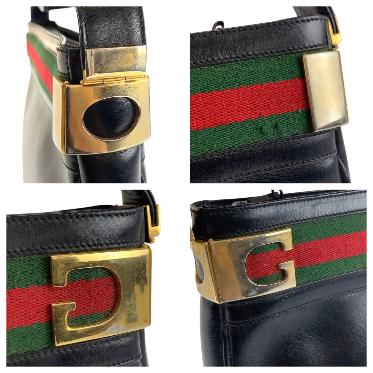 Gucci Shoulder Bag Leather Black Goldmetal Shoulder Bag Pochette Sherry Line Old Gucci Women