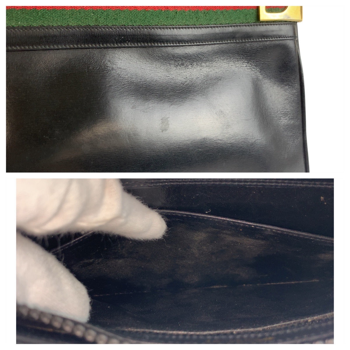 Gucci Shoulder Bag Leather Black Goldmetal Shoulder Bag Pochette Sherry Line Old Gucci Women