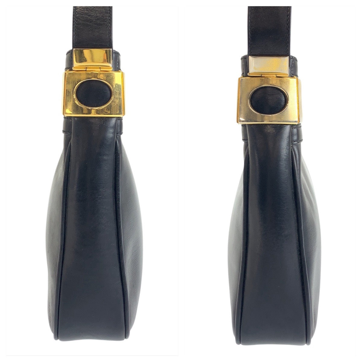 Gucci Shoulder Bag Leather Black Goldmetal Shoulder Bag Pochette Sherry Line Old Gucci Women