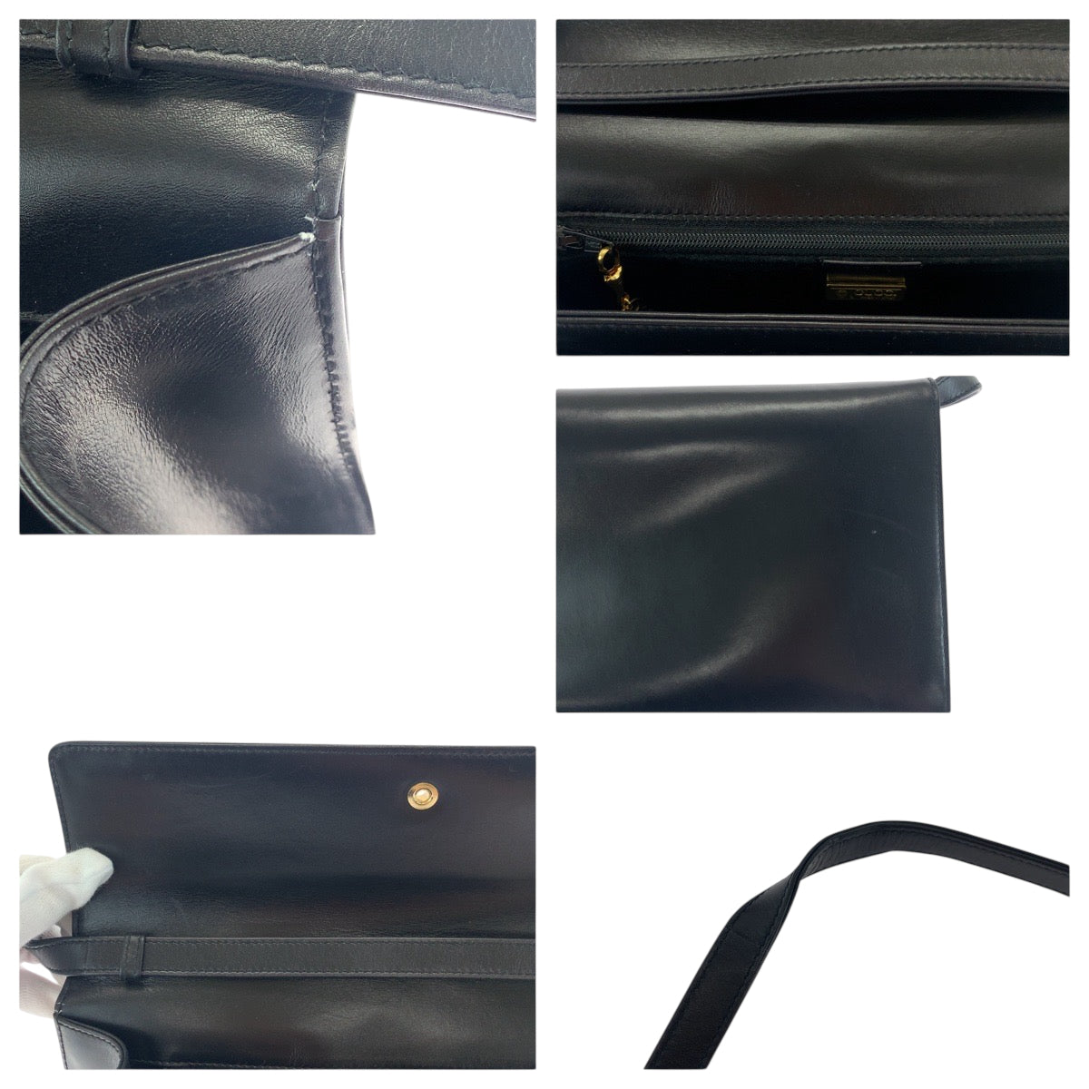 Gucci Shoulder Bag 26 004 0297 Leather Black Goldmetal Shoulder Bag Clutch Bag 2Way Old Gucci Women