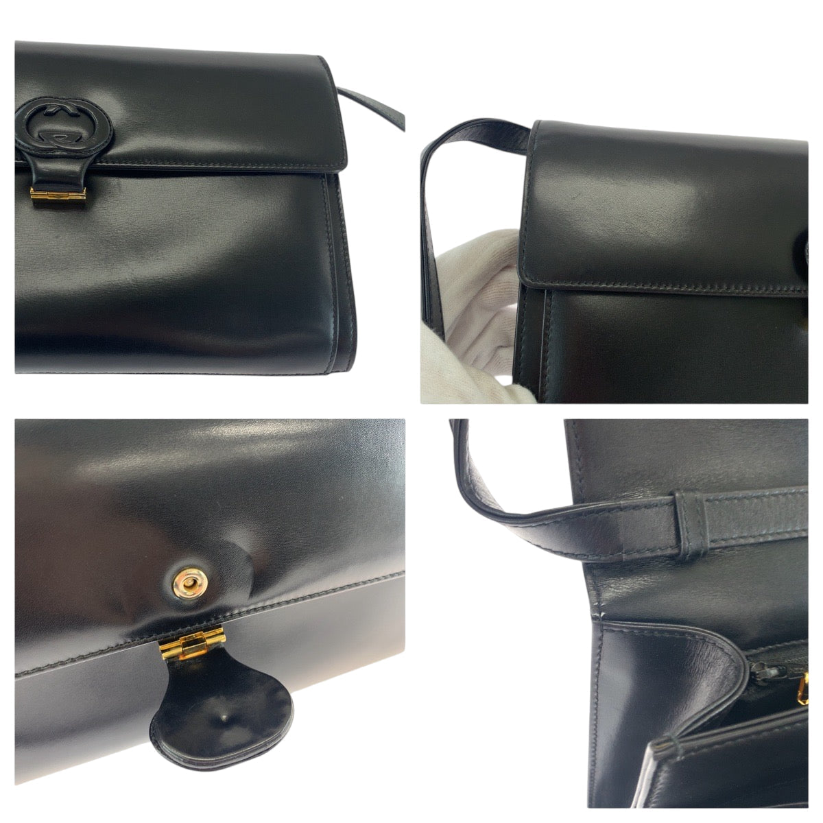 Gucci Shoulder Bag 26 004 0297 Leather Black Goldmetal Shoulder Bag Clutch Bag 2Way Old Gucci Women