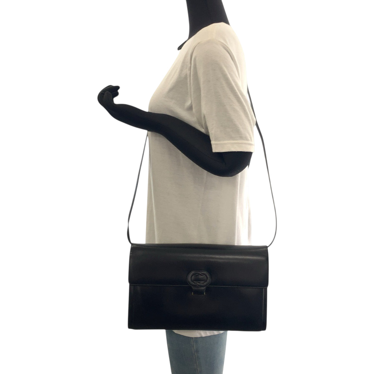 Gucci Shoulder Bag 26 004 0297 Leather Black Goldmetal Shoulder Bag Clutch Bag 2Way Old Gucci Women