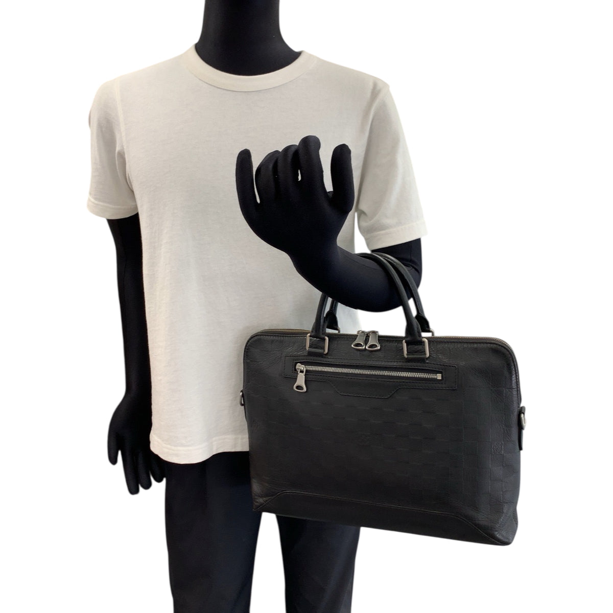 Louis Vuitton Business Bag N41019 Leather Black Silvermetal Business Bag Handbag Damier Anfini