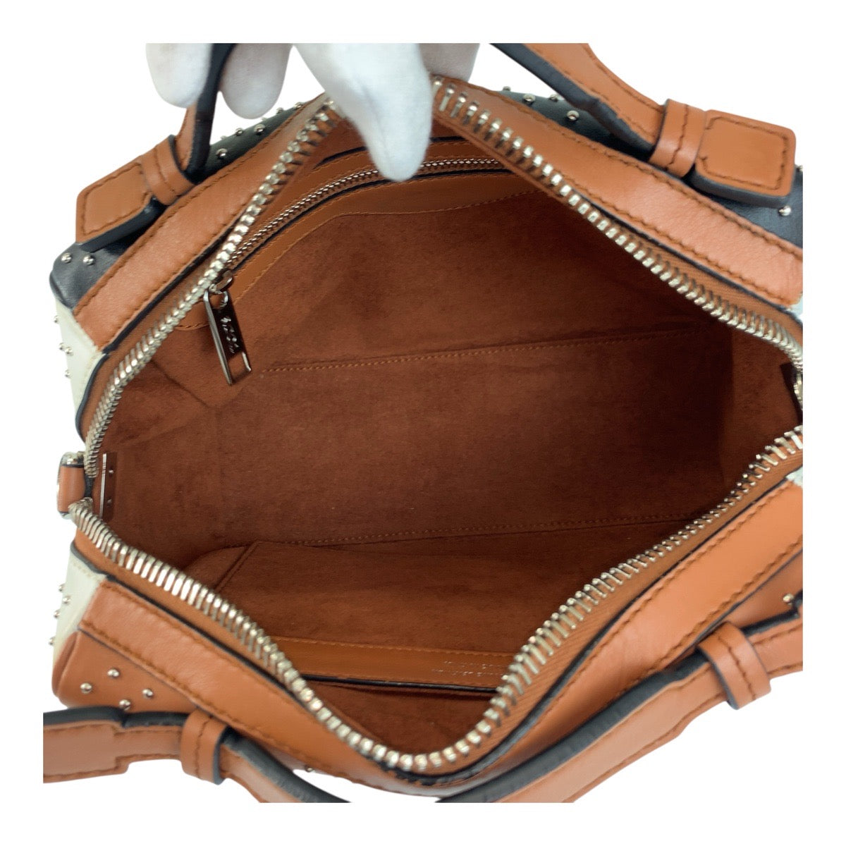 Tod'S Shoulder Bag Leather Brown Black Silvermetal Shoulder Bag Handbag 2Way Gommini Women