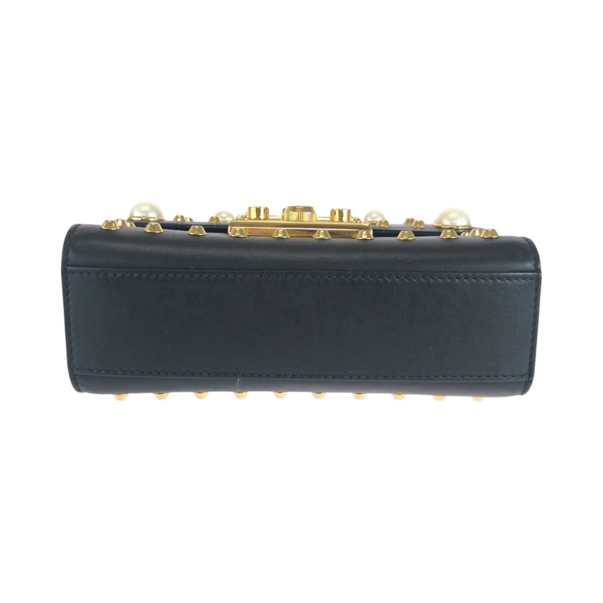 Gucci Shoulder Bag 432182 Leather Black Gold Metal Chainshoulder Bag Pochette Studs Pearl Women
