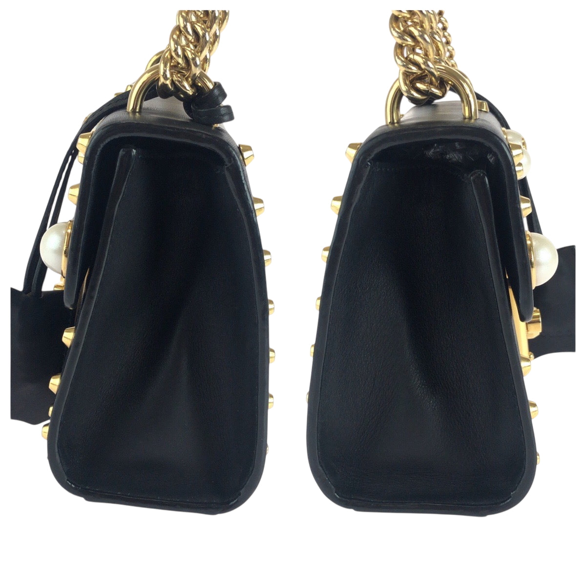 Gucci Shoulder Bag 432182 Leather Black Gold Metal Chainshoulder Bag Pochette Studs Pearl Women