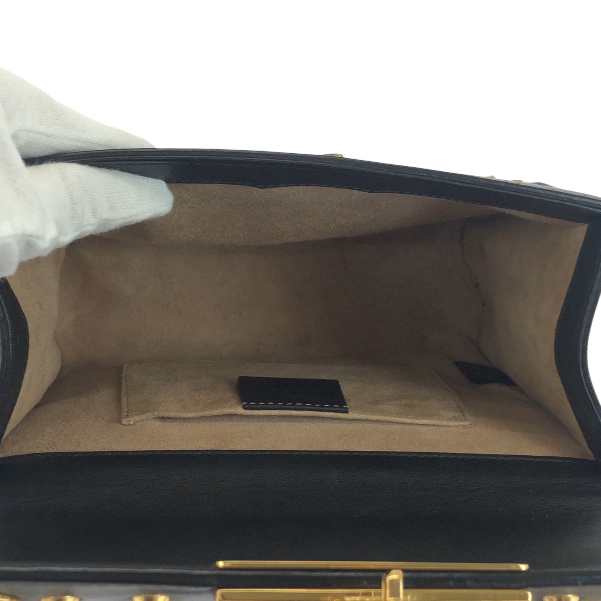 Gucci Shoulder Bag 432182 Leather Black Gold Metal Chainshoulder Bag Pochette Studs Pearl Women