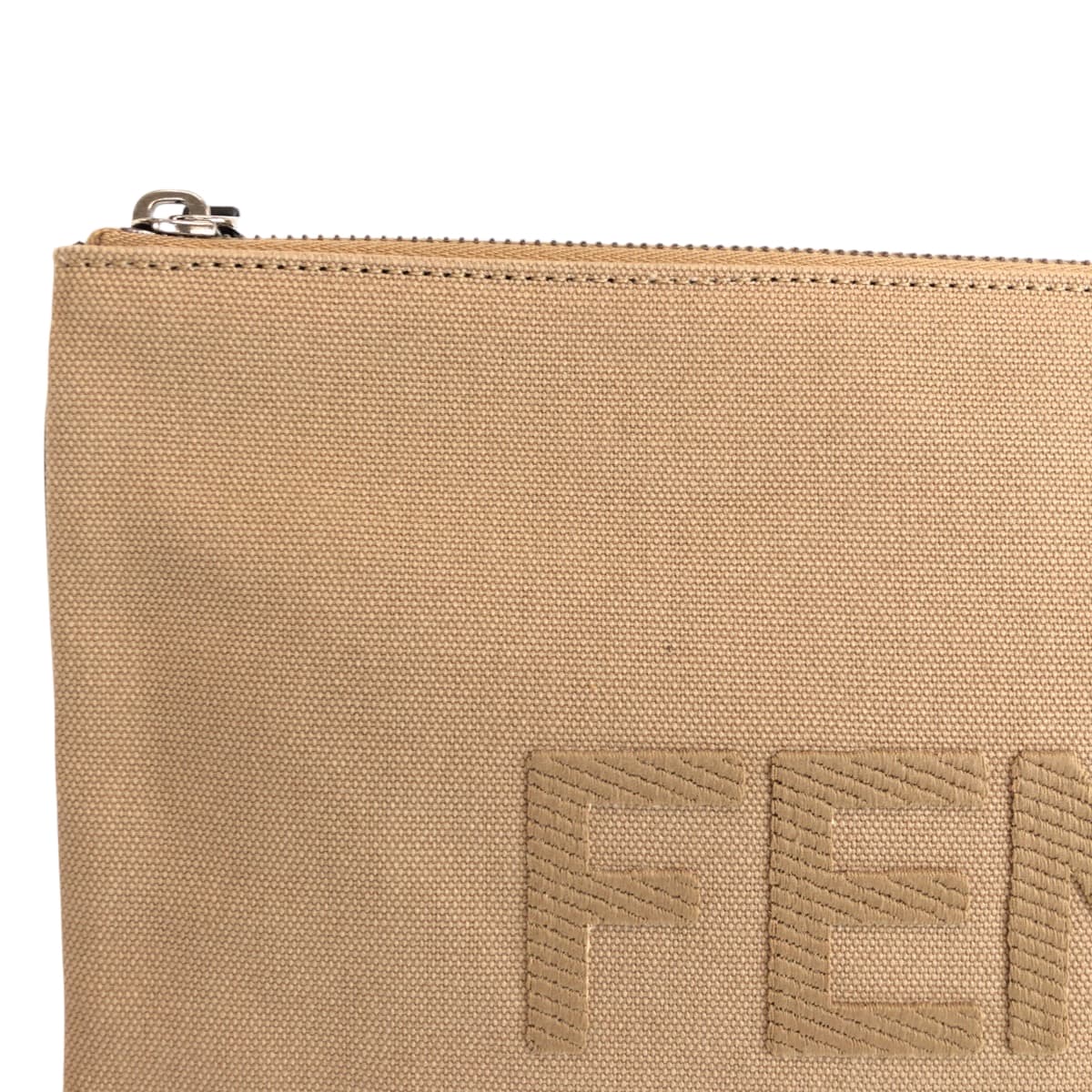Fendi Clutch Bag Canvas Beige Silvermetal Clutch Bag Business Bag Pouch Logo Women