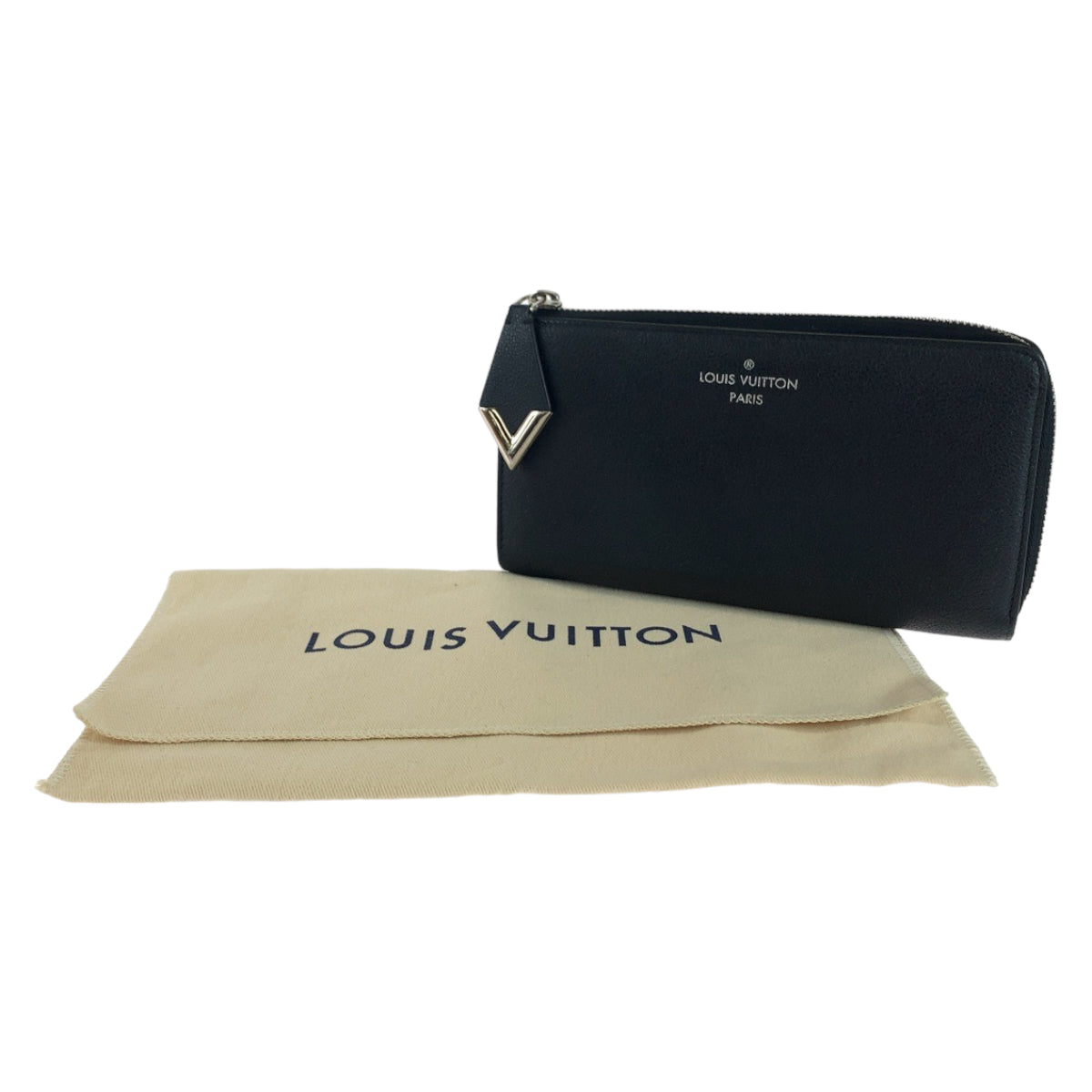 Louis Vuitton Long Wallet Purse M60146 Leather Noir Black Silvermetal Long Wallet Purse