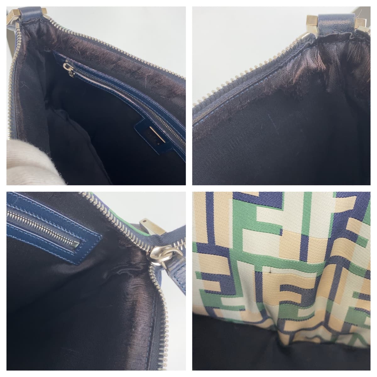 Fendi Shoulder Bag Canvas Green Pink Navy Crossbody Shoulder Bag Messenger Bag Zucca Pattern Ff