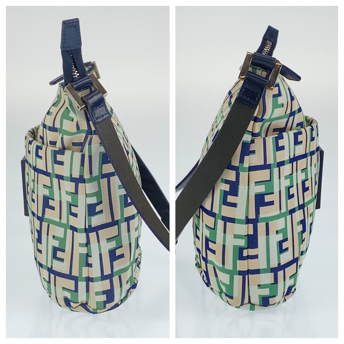 Fendi Shoulder Bag Canvas Green Pink Navy Crossbody Shoulder Bag Messenger Bag Zucca Pattern Ff